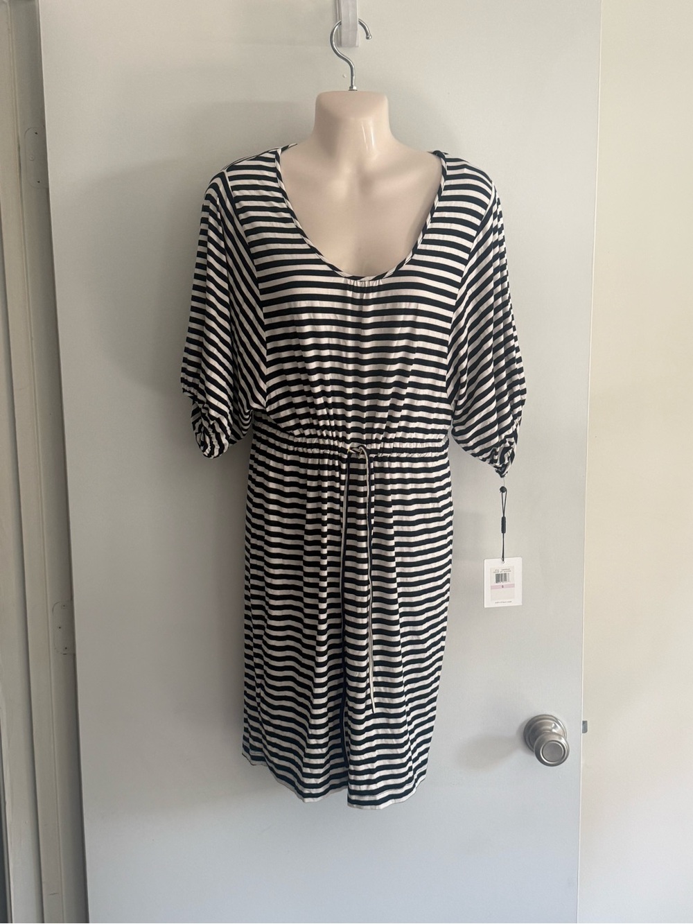 Calvin Klein Black & White Striped Drawstring Swim Cover-Up B4